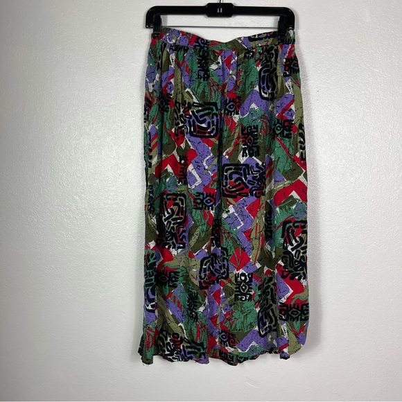 Alan Edwards Multicolored Midi Skirt Elastic Waist Side pockets Rayon 27 Waist - Picture 3 of 8